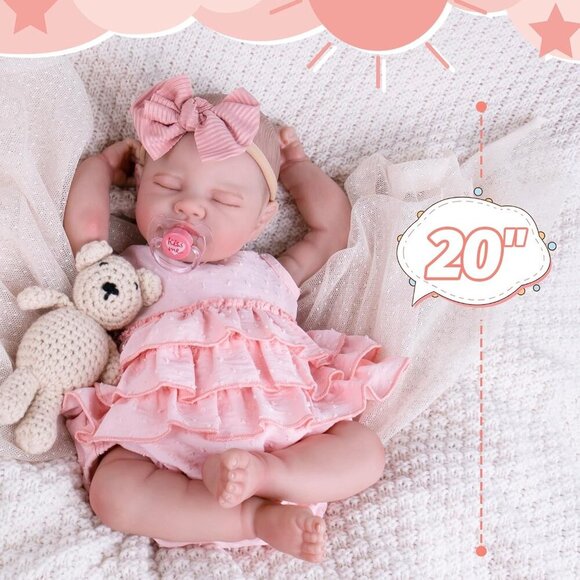 20 Inch Sleeping Newborn Baby Doll Girl with Poseable Limbs and Feeding Set - Picture 6 of 8